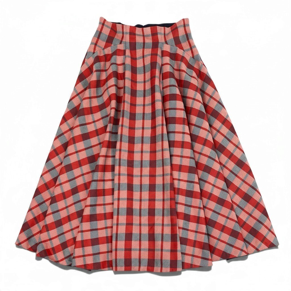 j9 【新品保管品】Christian Dior CHECK’N’DIOR フレアロングスカート チェック柄 44サイズ レッド系 シルク100％ レディース 女性用k02i