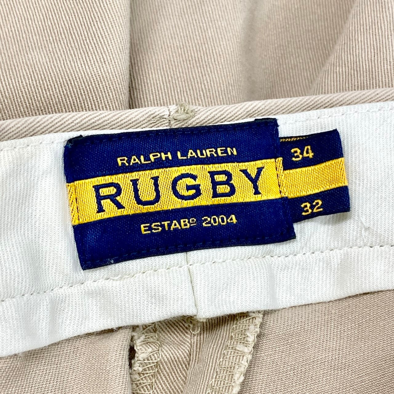 71f16 RALPH LAUREN ラルフローレン RUGBY ラグビー スカル刺繍 チノパンツ ボトムス サイズ34/32 ベージュ メンズ 紳士服u02t