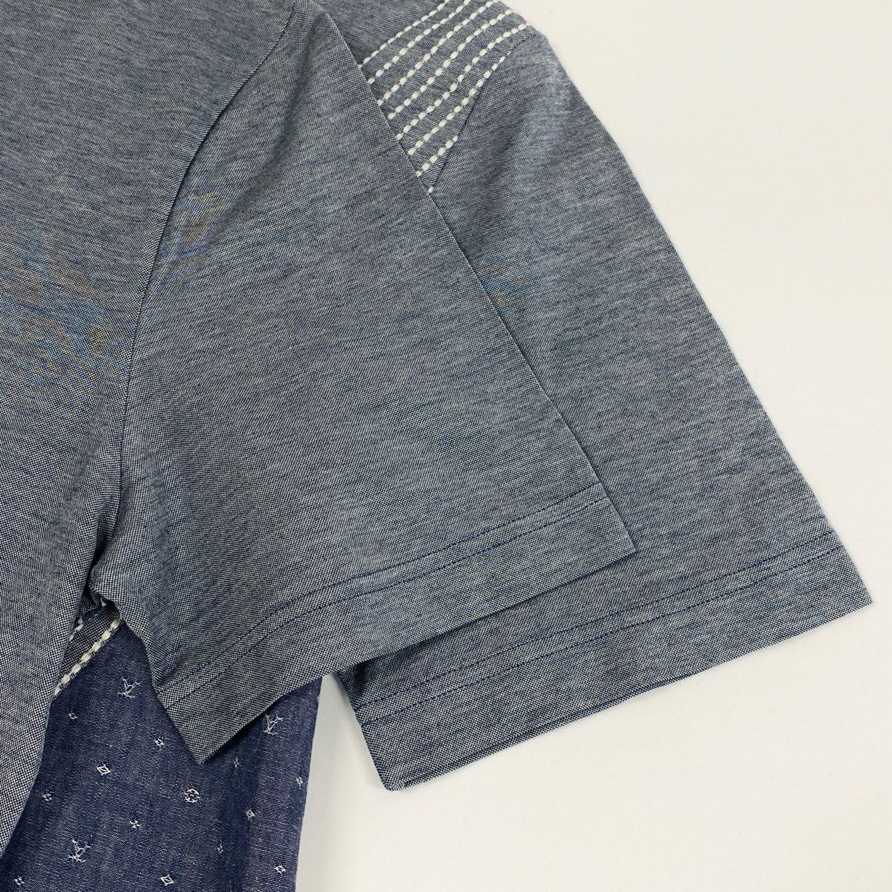 Mc18 LOUIS VUITTON ルイヴィトン パッチワーク モノグラム 半袖Tシャツ カットソー ステッチデザイン メンズ 紳士服 S ブルー系 コットン100％ta1