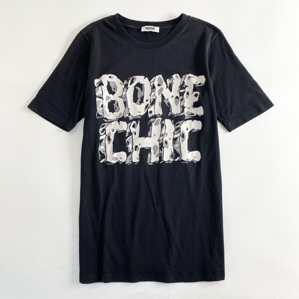 19c24 MOSCHINO CHEAPANDCHIC モスキーノ チープアンドシック BONE CHIC プリントTシャツ 38 ブラック TEE カットソー