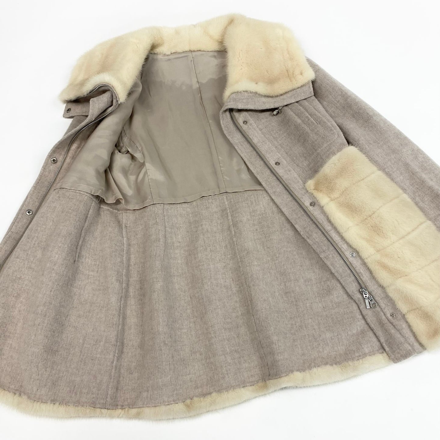 41c10 パールミンク × ウール ジップコート ホワイト ベージュ 本毛皮 Pearl Mink Fur × Wool Zip Coatt18r