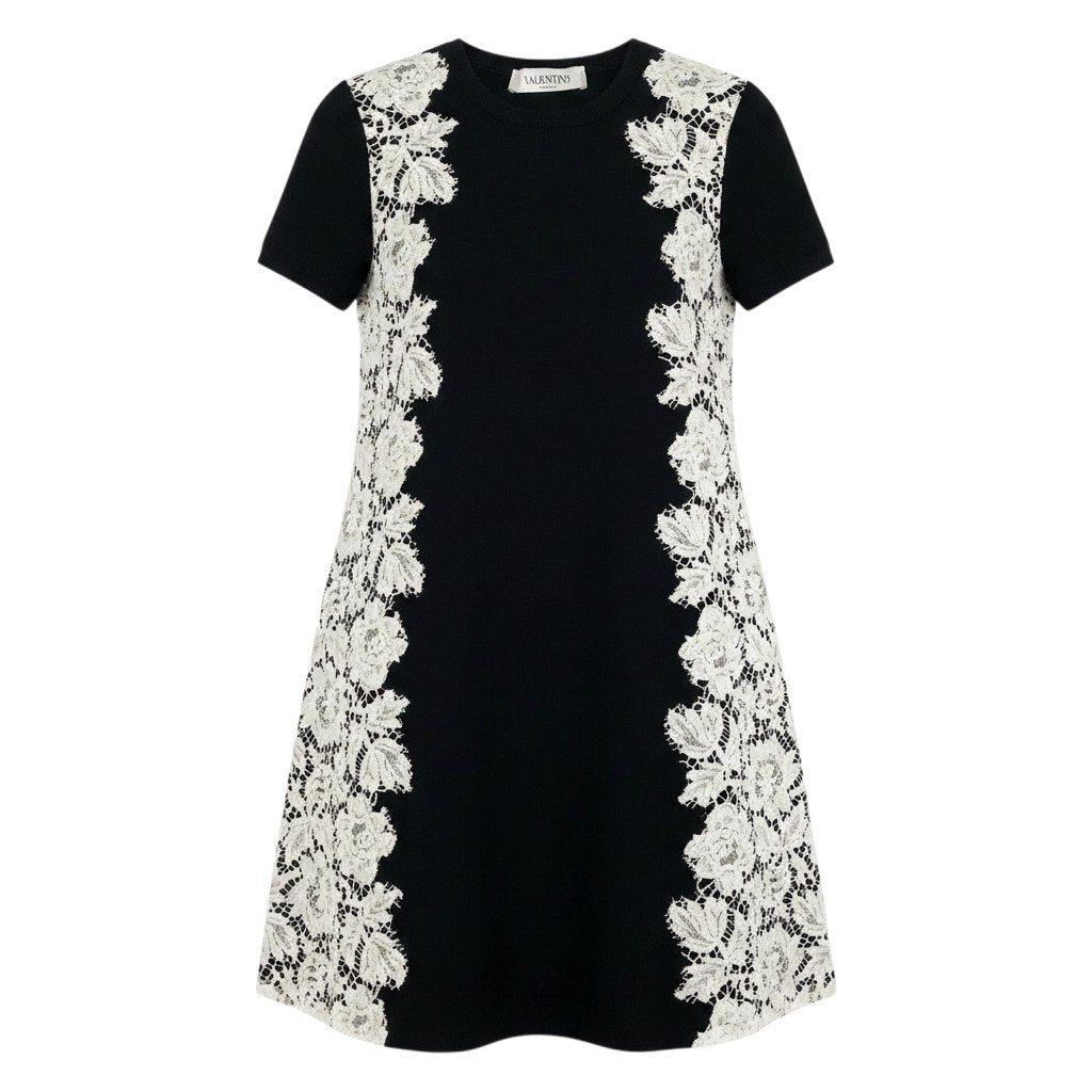 Eg13 【美品】VALENTINO ニットドレス レースデザイン イタリア製 XSサイズ ブラック ホワイト レディース 女性用k02i
