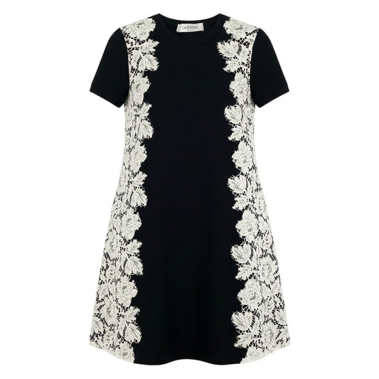Eg13 【美品】VALENTINO ニットドレス レースデザイン イタリア製 XSサイズ ブラック ホワイト レディース 女性用k02i