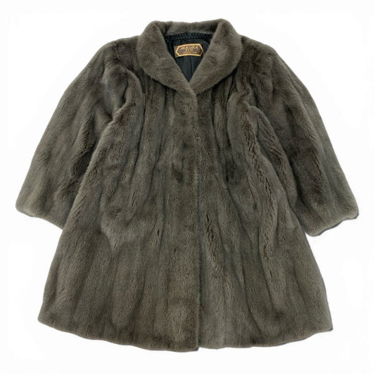15l28 AKASAKA FUR 銀サガ SAGA MINK サガミンク 染めミンク ロングコート サイズF グレー 最高級本毛皮t18r