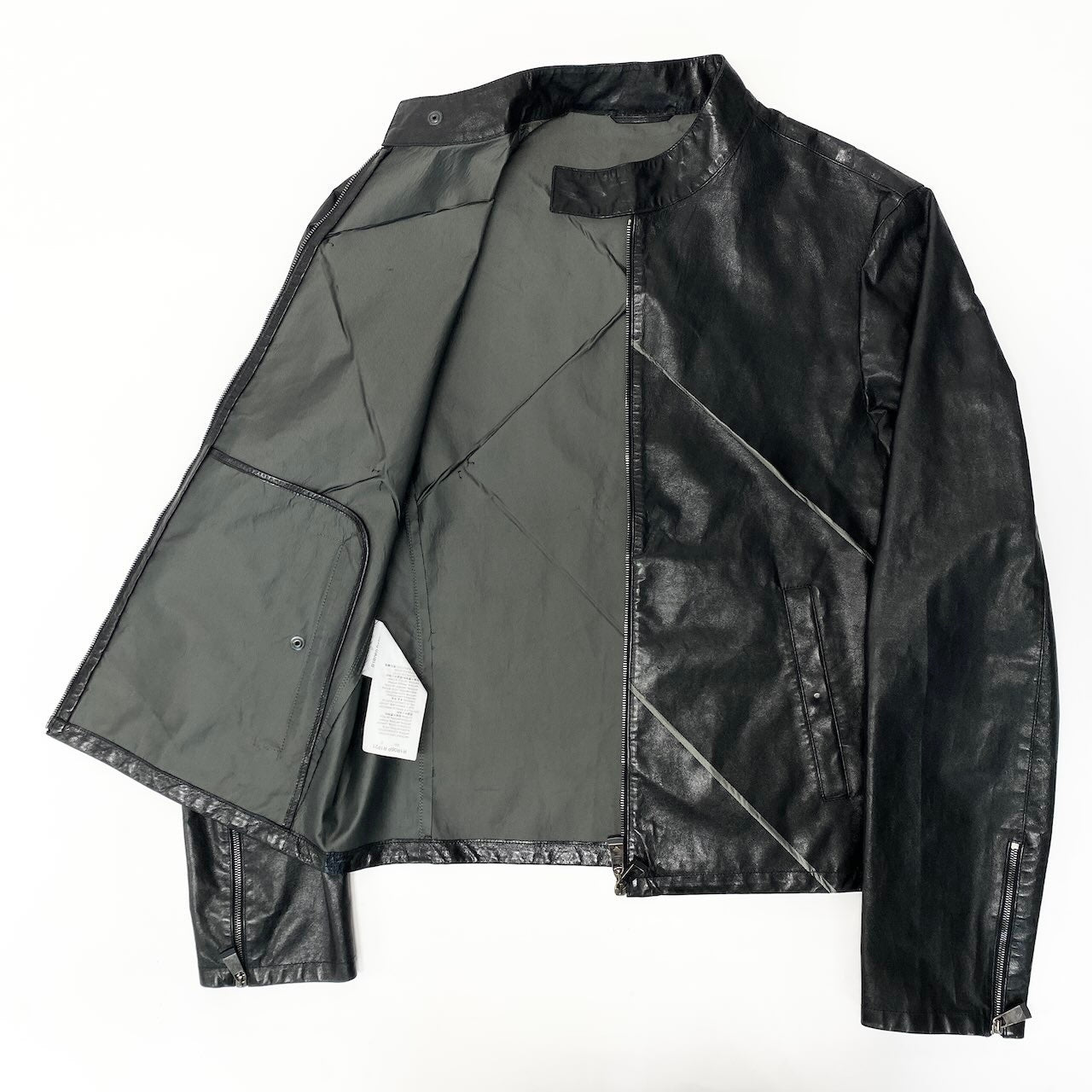86d9 EMPORIO ARMANI エンポリオアルマーニ ラムレザー シングルライダースジャケット サイズ1 ブラック シープスキン 羊革 予備ジップ付t18r