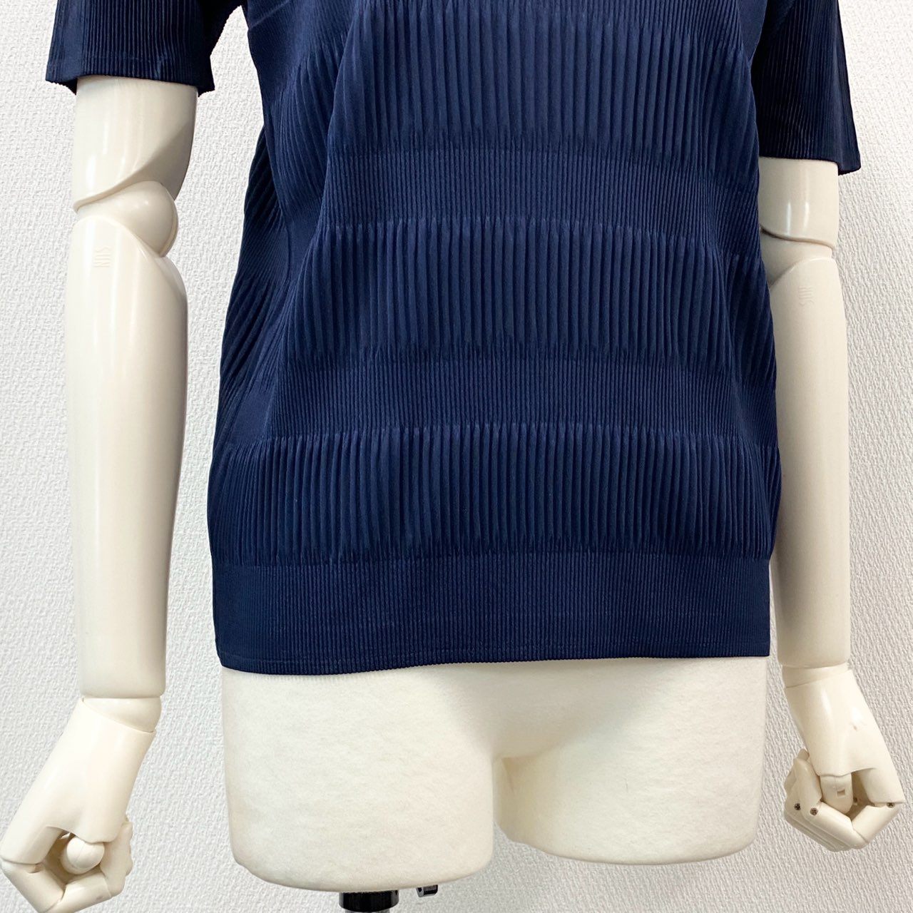 37a16 《美品》 PLEATS PLEASE プリーツプリーズ イッセイミヤケ プリーツ加工 半袖Tシャツ カットソー トップス PP93-FK882 サイズ3 ネイビー ポリエステル100％ レディース 日本製