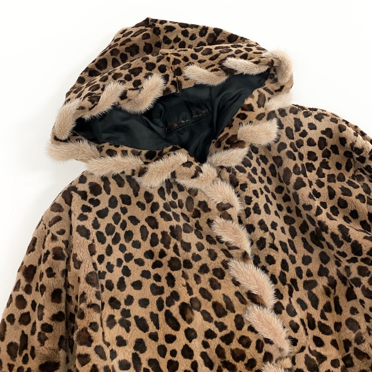 Eh10 染め レオパード柄 シェアードミンク ロングコート Sheared Mink Leopard Dyed Long Fur Coat サイズF 茶系 本毛皮t18r