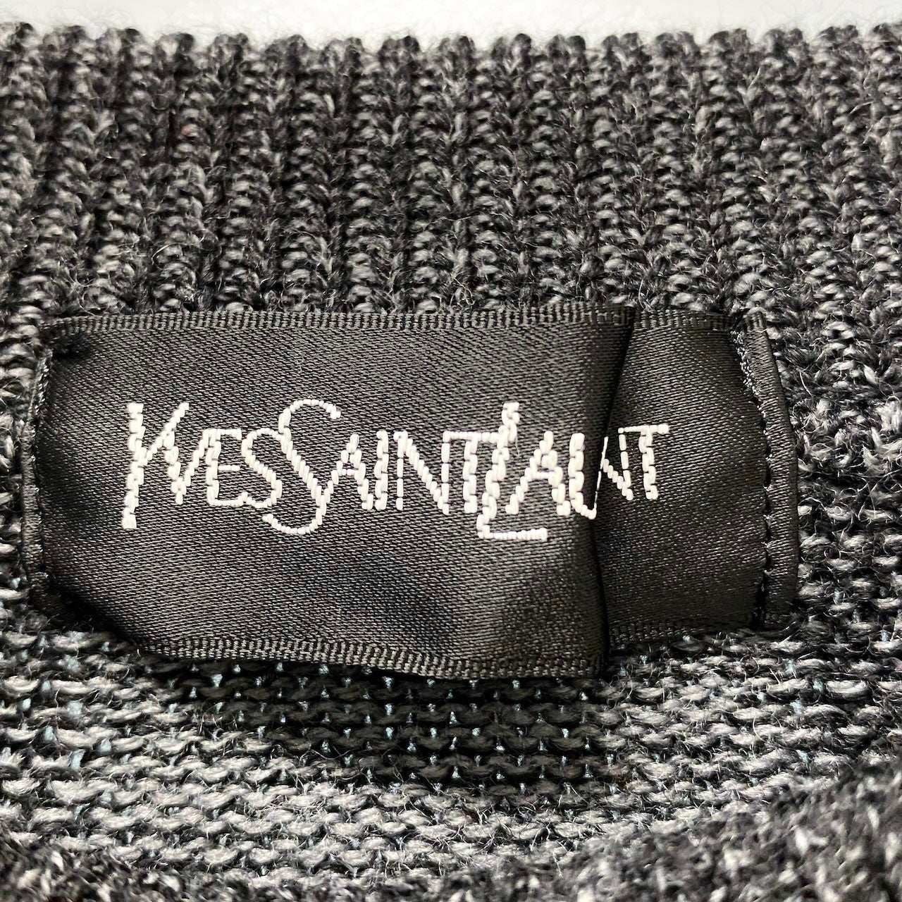 62g7 YVES SAINT LAURENT イヴサンローラン ロングスリーブ ニットセーター チェック柄 サイズL ブラック ウール100％ メンズ 紳士服o07t