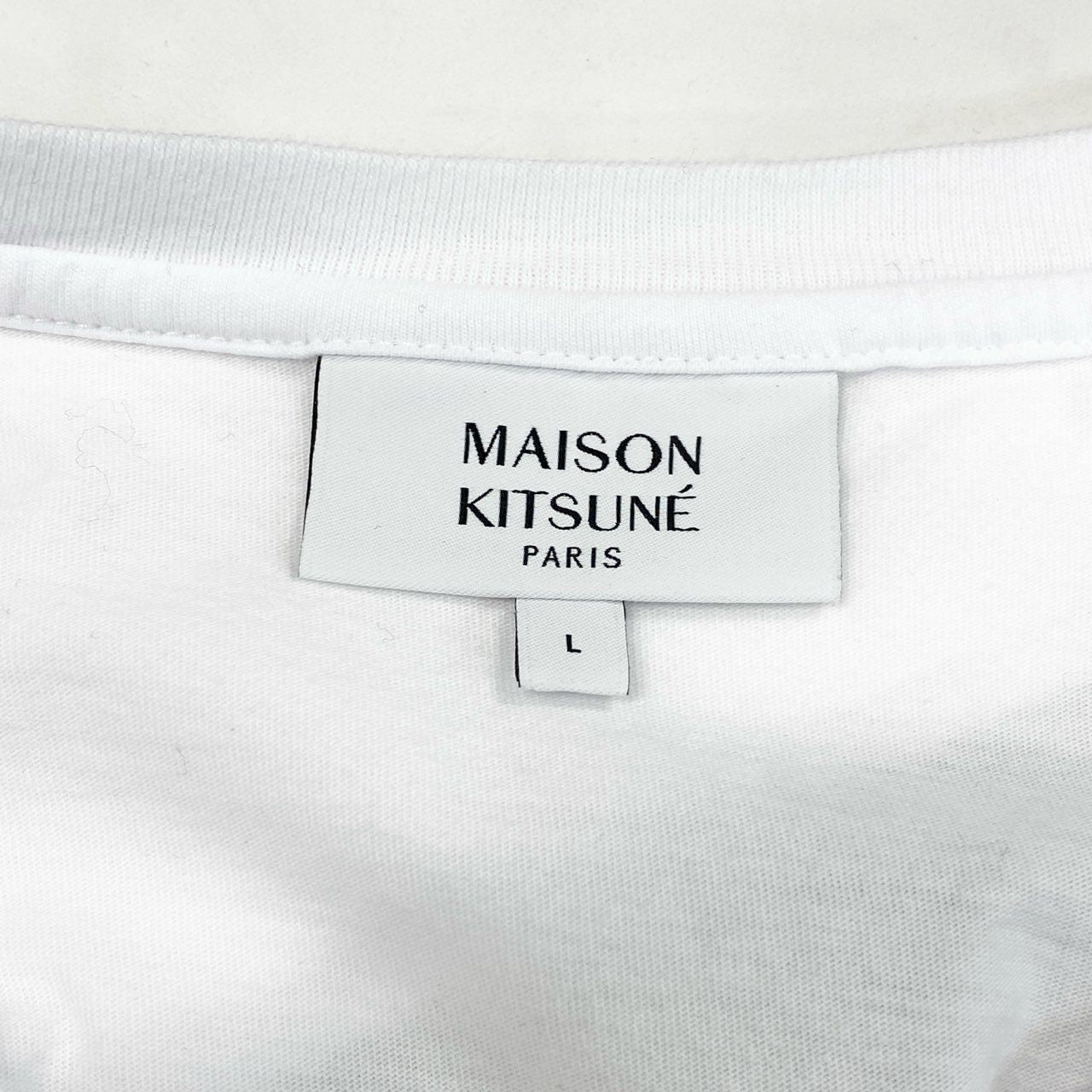 75c13 《美品》 MAISON KITSUNE メゾンキツネ フォックスヘッド 半袖Tシャツ カットソー トップス L ホワイト コットン メンズu02t