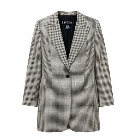 83e15 ESCADA エスカーダ テーラードジャケット 千鳥格子 ブレザー 40サイズ アイボリー ネイビー レディース 女性用u02t