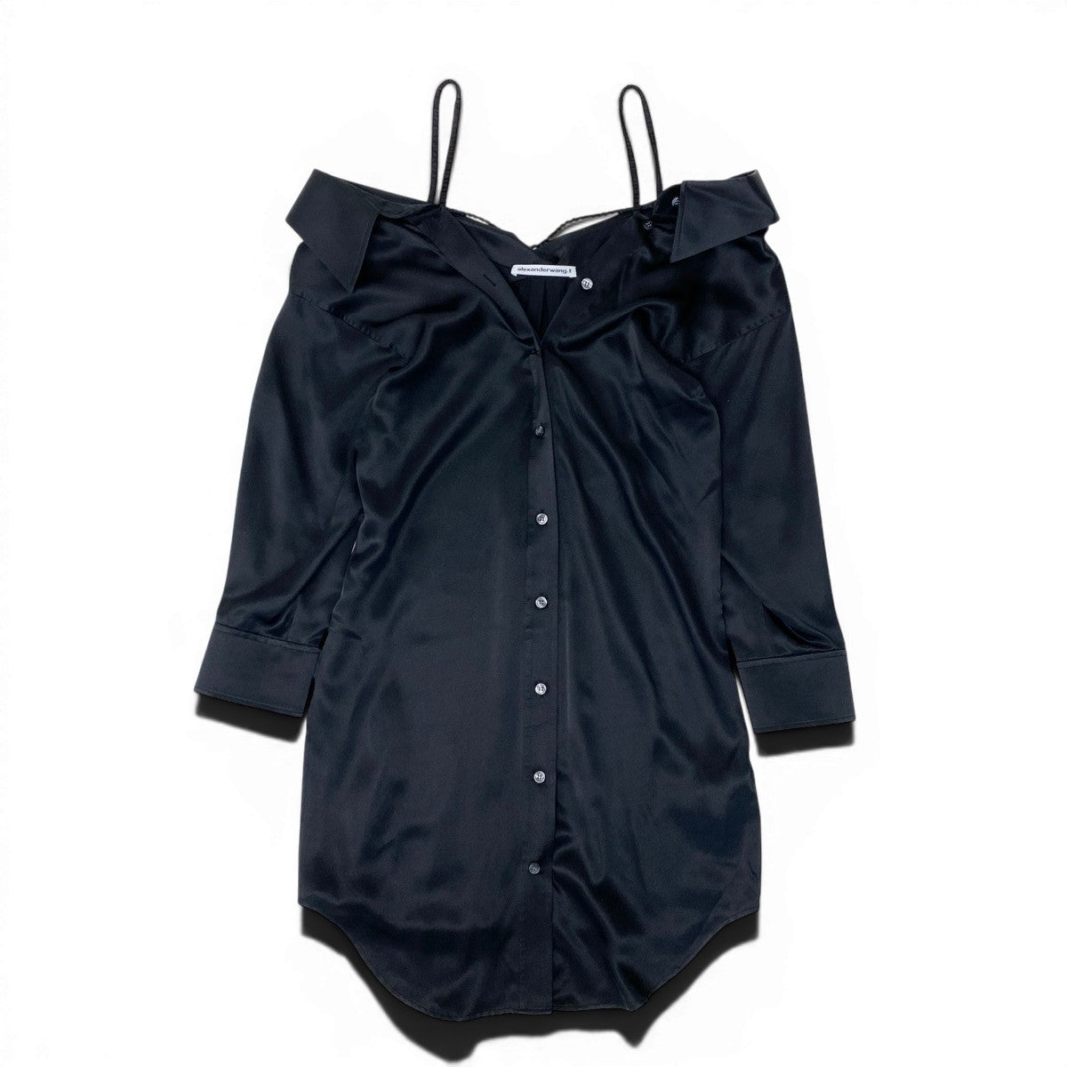 Af26 【新品保管品】 ALEXANDER WANG アレキサンダーワン オフザショルダーシャツ シルクシャツ 長袖ブラウス シャツワンピース 534-60260001 2 ブラック 絹100％ レディース 女性用u02t