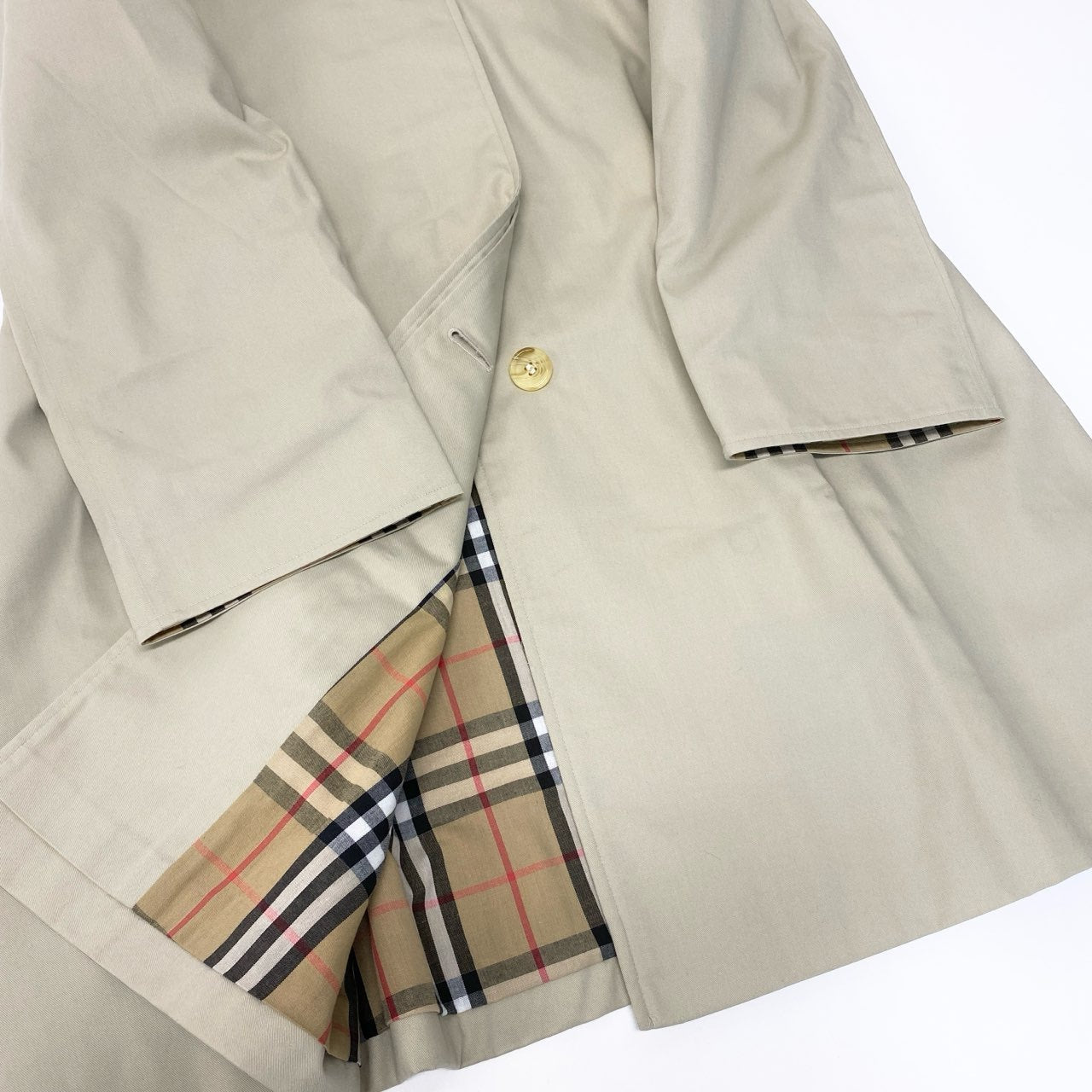 83b23【極美品】Burberrys バーバリーズ デッドストック ステンカラーコート ノバチェック イングランド製 8サイズ ベージュ レディース 女性用k02i