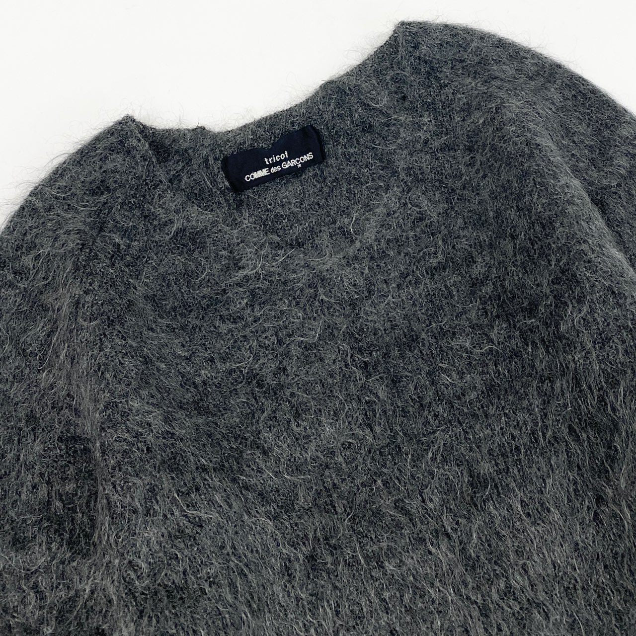 12b19 tricot COMME des GARCONS トリコ コムデギャルソン モヘヤニット ロングスリーブ ニットセーター ウールブレンド◎ レディース M相当 ダークグレー