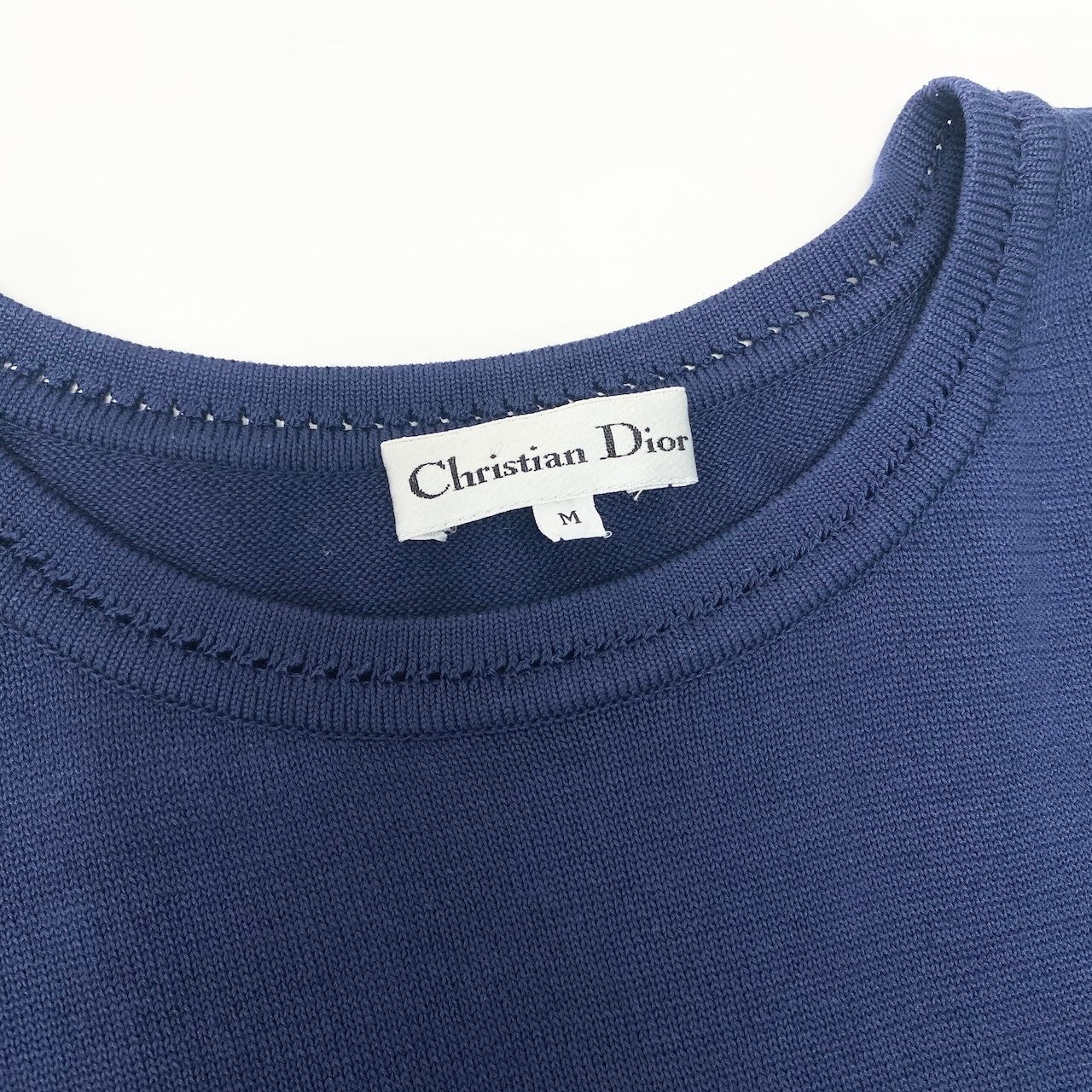 Ed22 Christian Dior クリスチャンディオール 半袖ニットセーター 袖ロゴ刺繍 トップス KW3B11250 Mサイズ ネイビー コットン100％ レディース 女性用u02t
