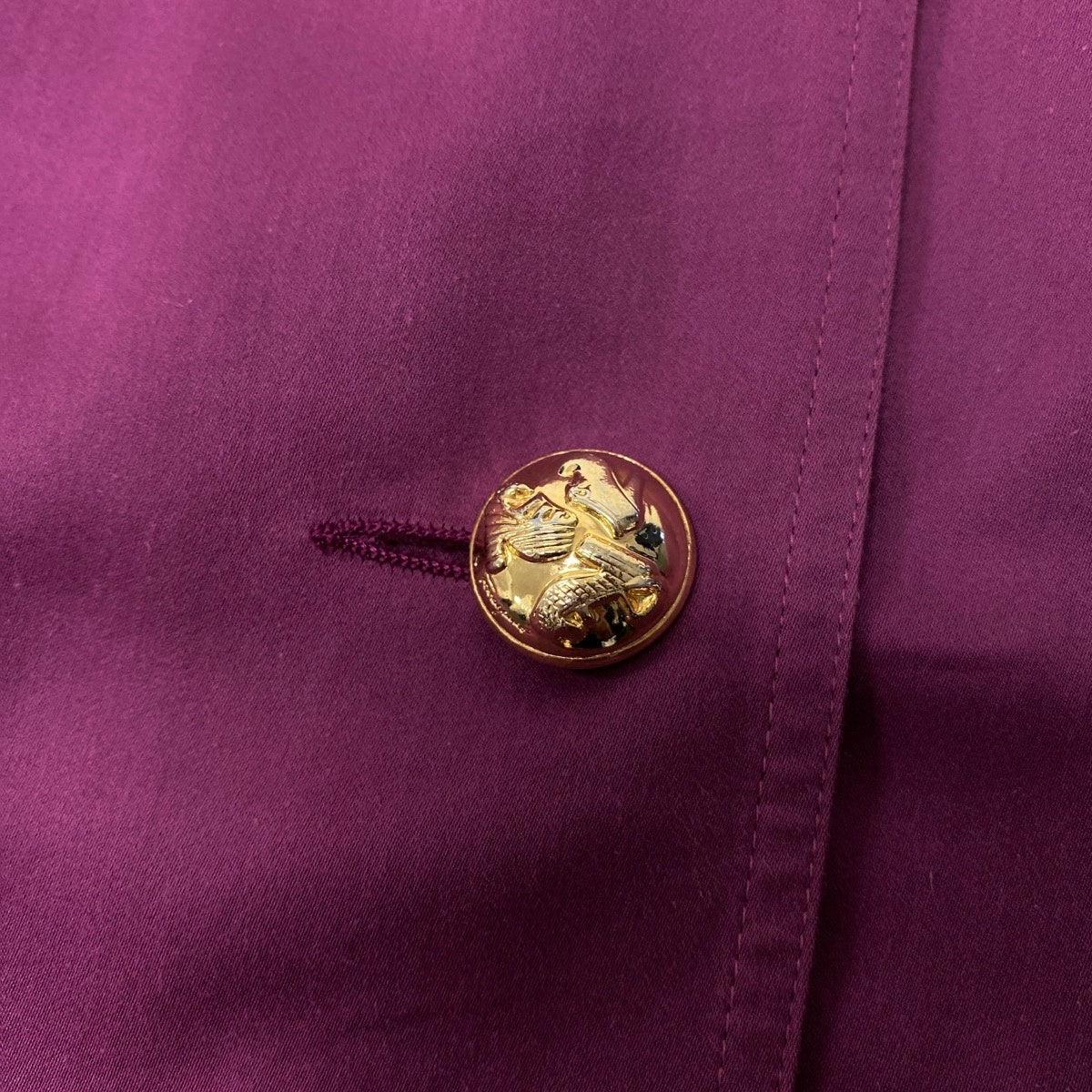 76i2 Salvatore Ferragamo サルヴァトーレフェラガモ シャツジャケット ロングシャツ 金ボタン パープル コットン レーヨン レディースo07t