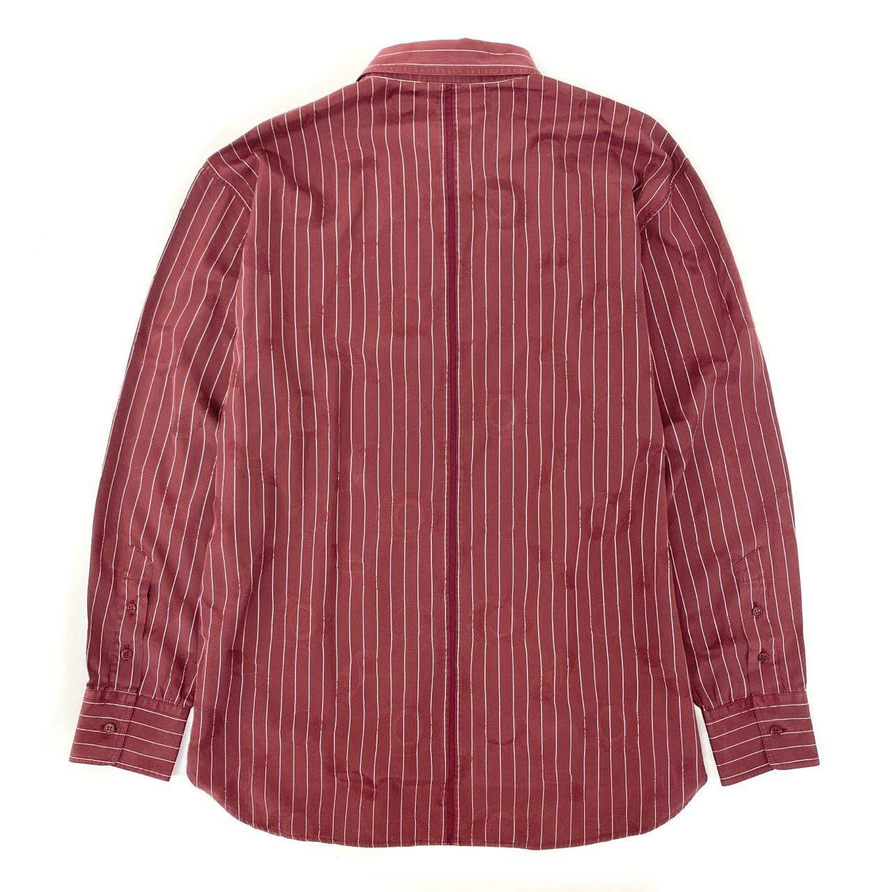 35j22 GIANNI VERSACE ジャンニヴェルサーチ 長袖シャツ ストライプ 透かし総柄模様 サイズ50 ボルドー コットン メンズ イタリア製u02t