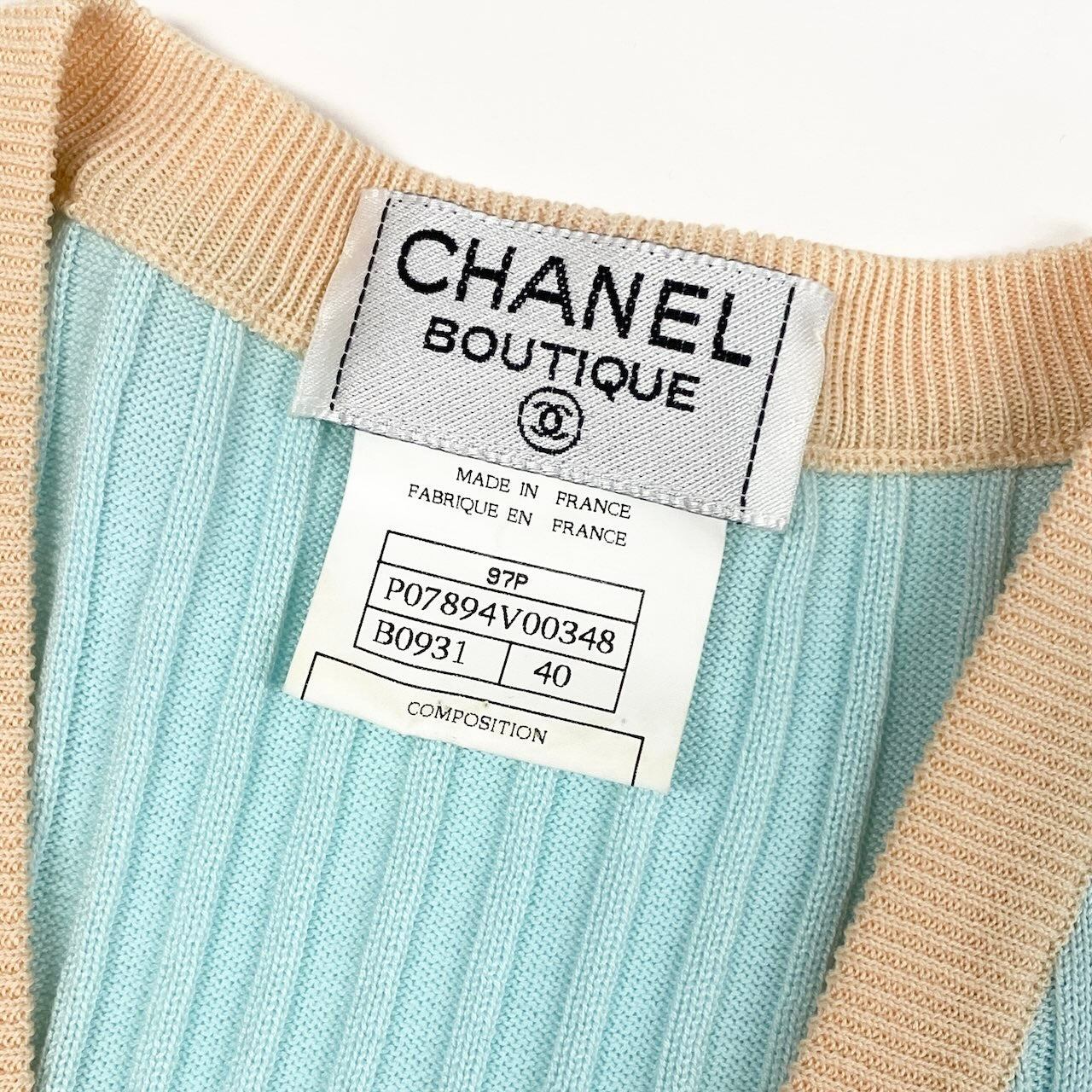 Ce1 CHANEL シャネル リブニットベスト ココマークボタン バイカラー P07894V00348 サイズ40 ライトブルー ライトベージュ コットン100％ レディース 女性服k02i