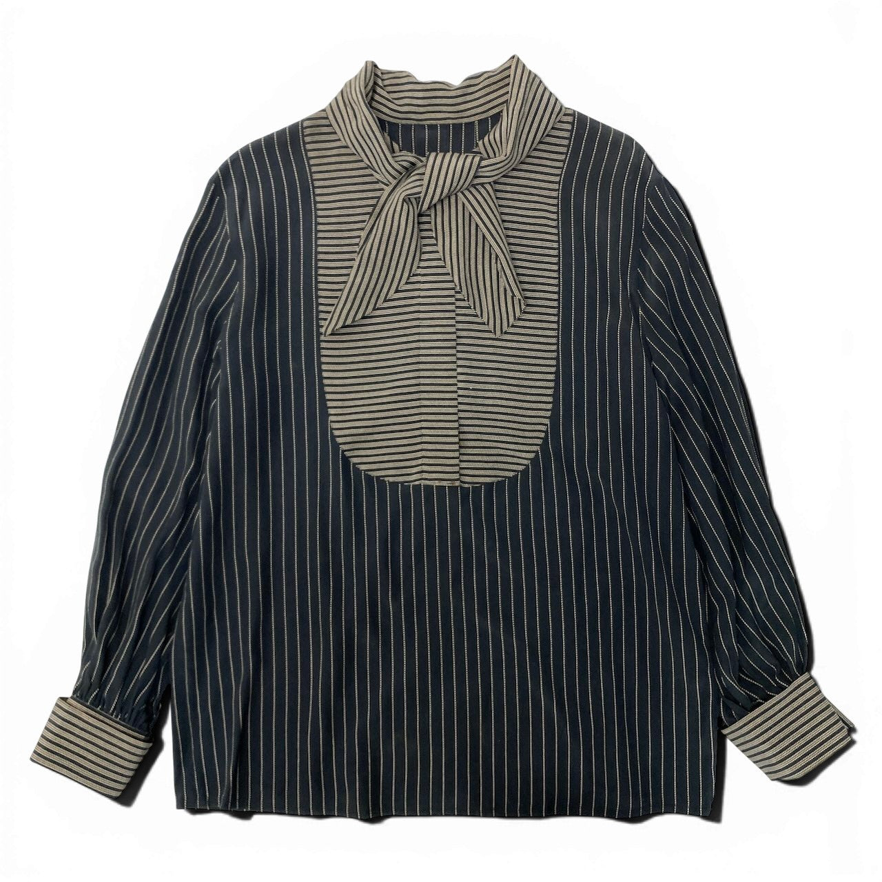 27e11 Christian Dior クリスチャンディオール ボウタイブラウス シルクシャツ ボーダー ストライプ トップス サイズM  ブラック ベージュ シルク100％ レディース 女性服o07t