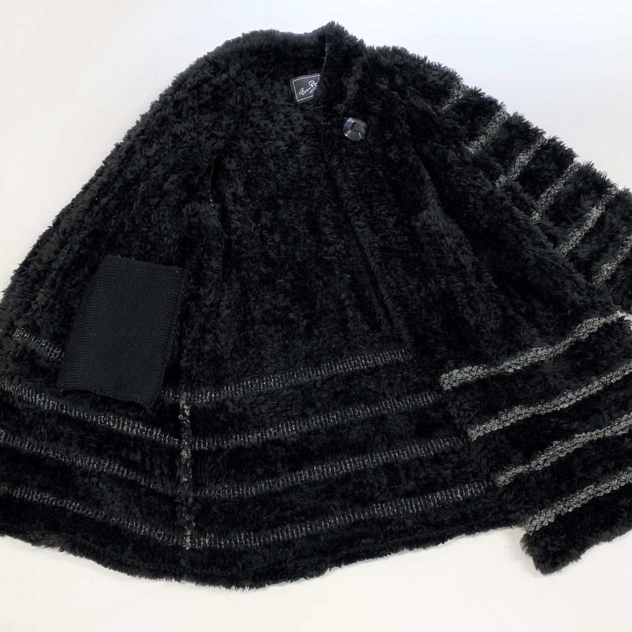 44k14 Erom Roche エロムロシェ ヌートリア ファーコート 毛皮コート 装飾ボタン ボーダー 11号 ブラック グレー レディースu02t