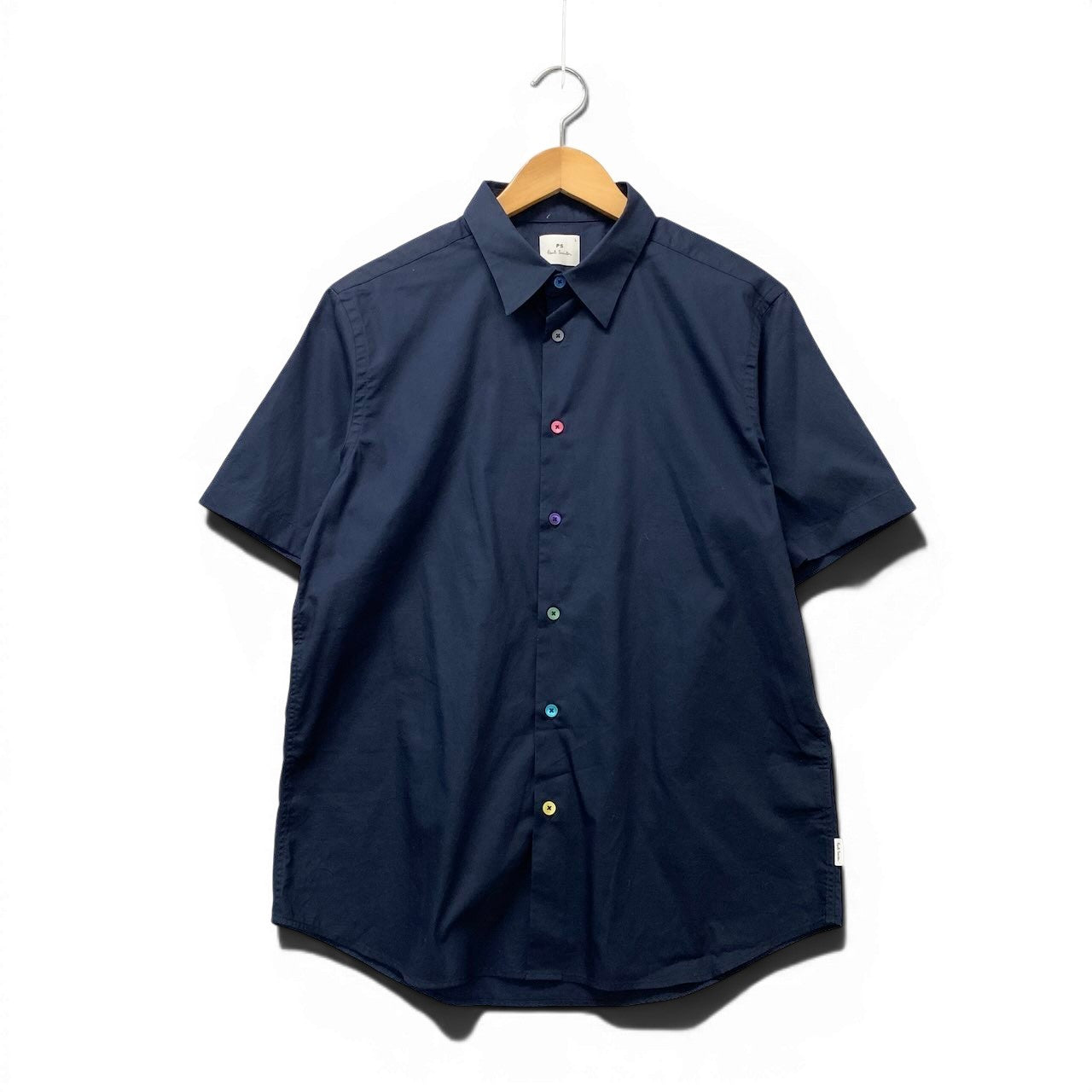 80e14【美品】Paul Smith ポールスミス 半袖シャツ コットンシャツ トップス Lサイズ ネイビー コットン100％ メンズ 男性用u02t