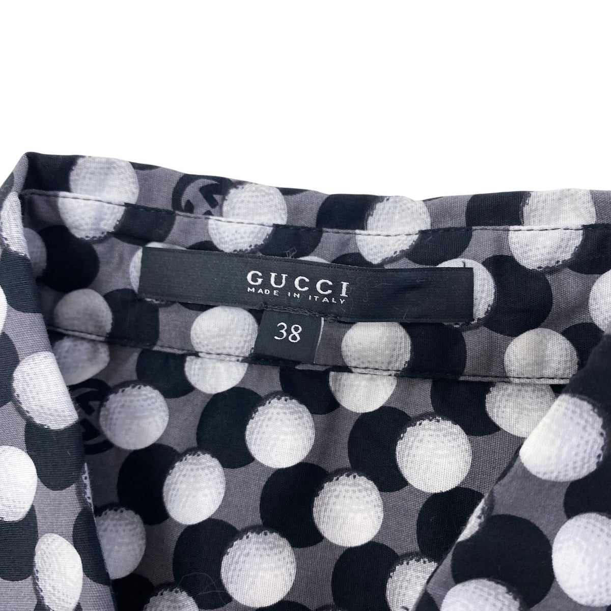 37i26 【美品】GUCCI グッチ ロングスリーブシャツ インターロッキングG ゴルフボール イタリア製 38サイズ ブラック ホワイト レディース 女性用u02t