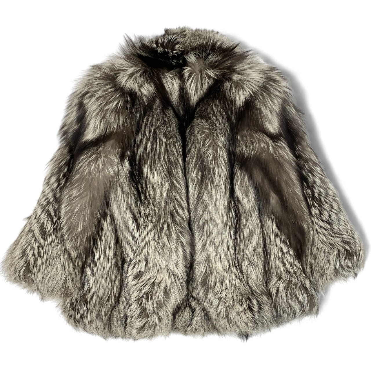 49k19 SAGA FOX サガフォックス 銀サガ シルバーフォックス ファーコート 11 ブラウン ホワイト 本毛皮 FOX FUR リアルファーt18r