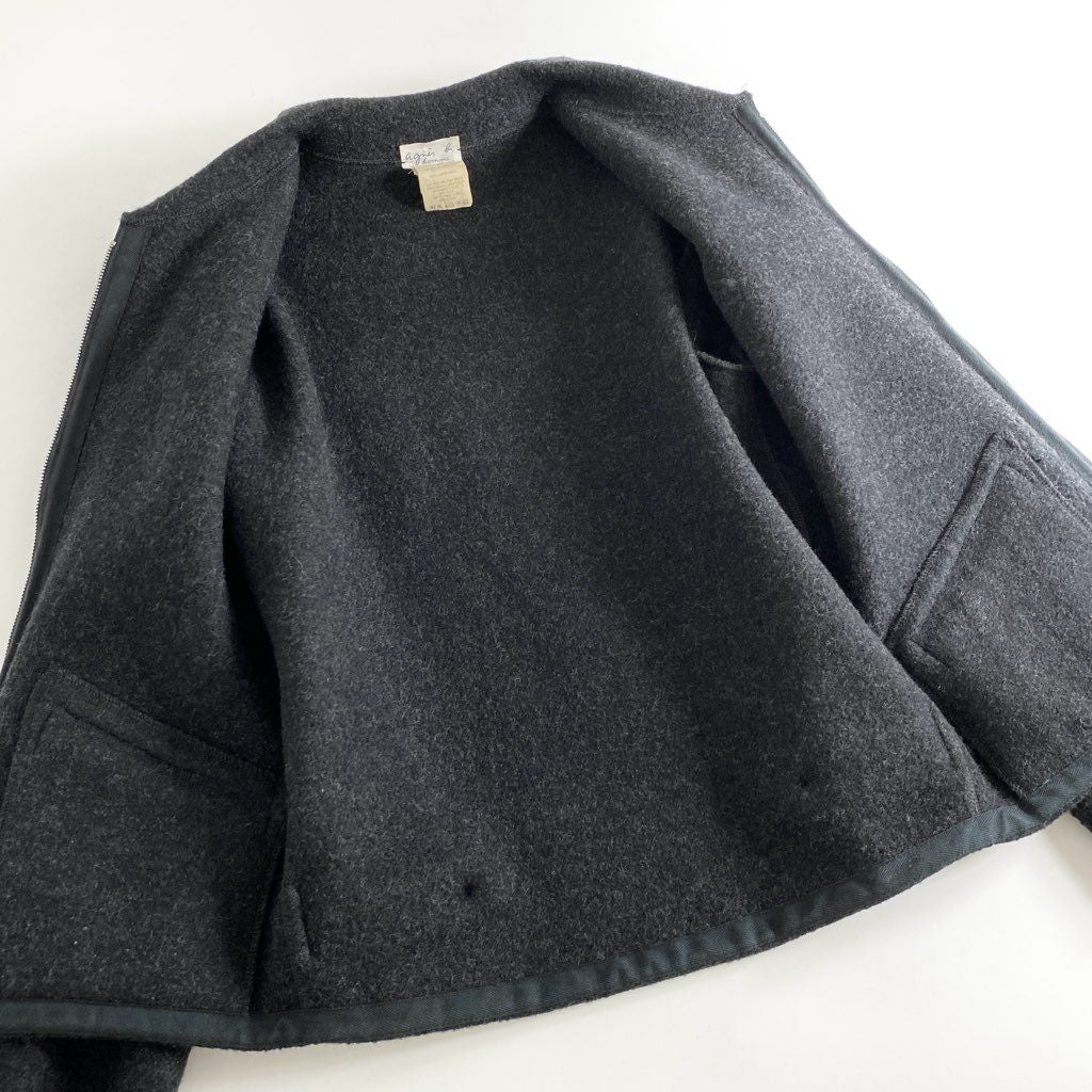 30e4 agnes b. homme アニエスベー オム フランス製 VINTAGE WOOL JACKET ジップアップブルゾン 2 ブラック ビンテージ ジャケット