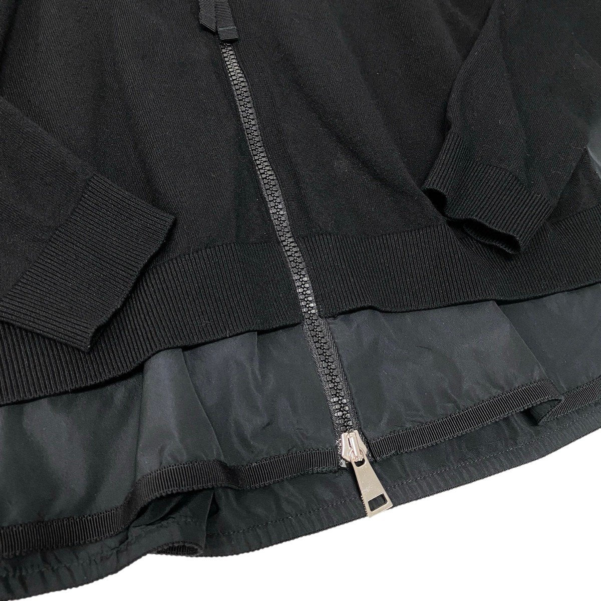 44f18 MONCLER モンクレール MAGLIA TRICOT CARDIGAN ニットカーディガン ペプラム ジップアップ 切替 XS ブラック レディース 女性用t18r
