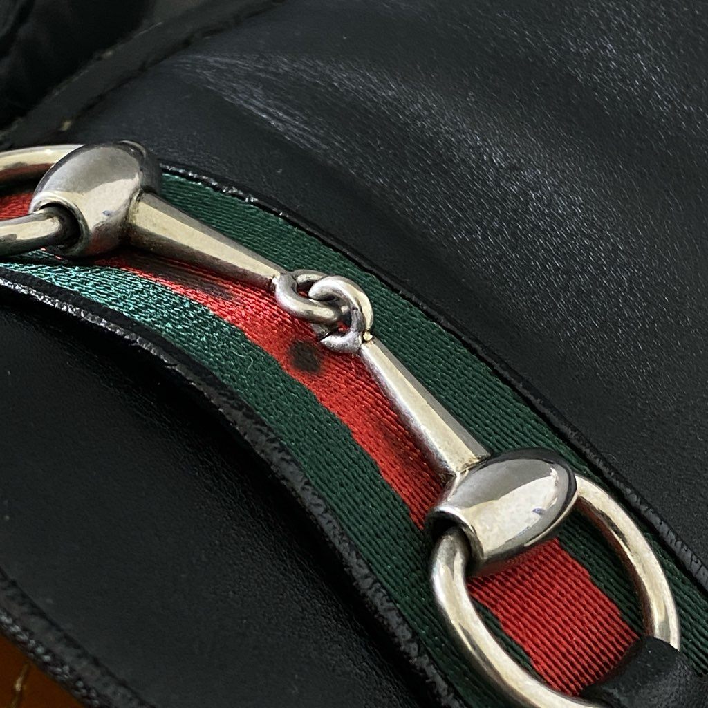 3h4 GUCCI グッチ ドライビングシューズ ウェブストライプ ホースビット シェリーライン レザーシューズ 450892 9 1/2 ブラック レザー