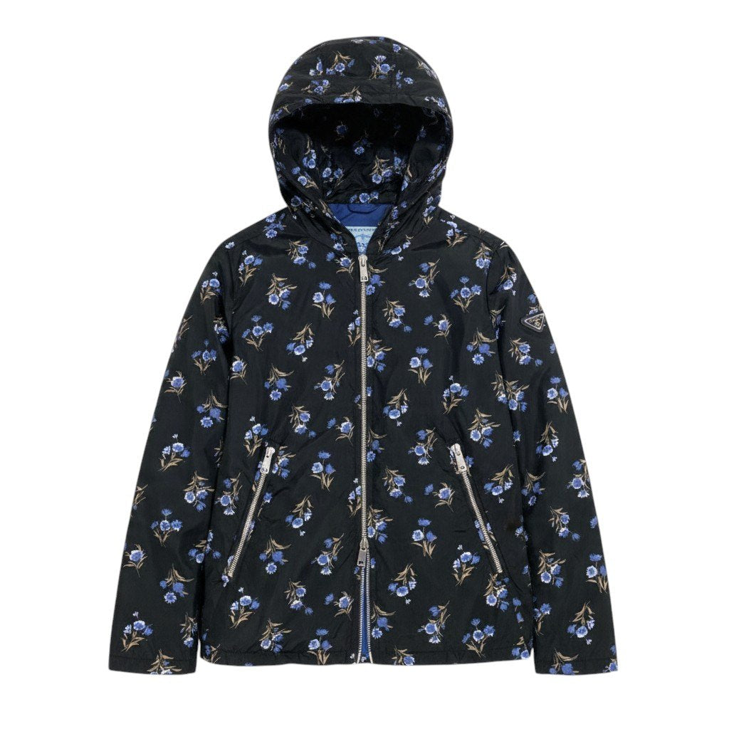 Ej15 【美品】 PRADA プラダ 三角ロゴ 花柄 ナイロンジャケット パーカー 29Z597 サイズ36 ブラック ナイロン100％ レディースo07t