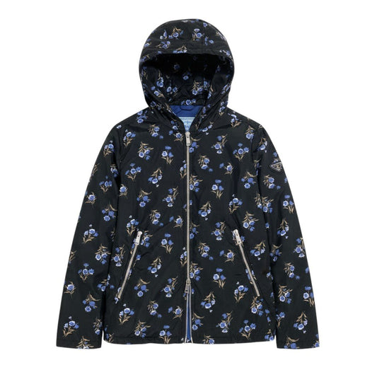 Ej15 【美品】 PRADA プラダ 三角ロゴ 花柄 ナイロンジャケット パーカー 29Z597 サイズ36 ブラック ナイロン100％ レディースo07t