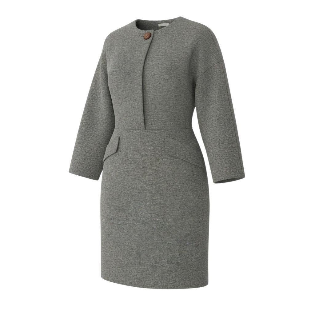 84c19 FENDI フェンディ 長袖ワンピース ウールワンピース 膝丈ワンピース イタリア製 レディース 女性用 グレーu02t