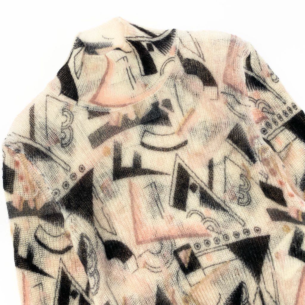 29a9 FENDI フェンディ 22年 モヘアニット ロングスリーブ セーター 総柄 ローゲージニット ハイネック レディース 女性用 38 マルチカラーo07t