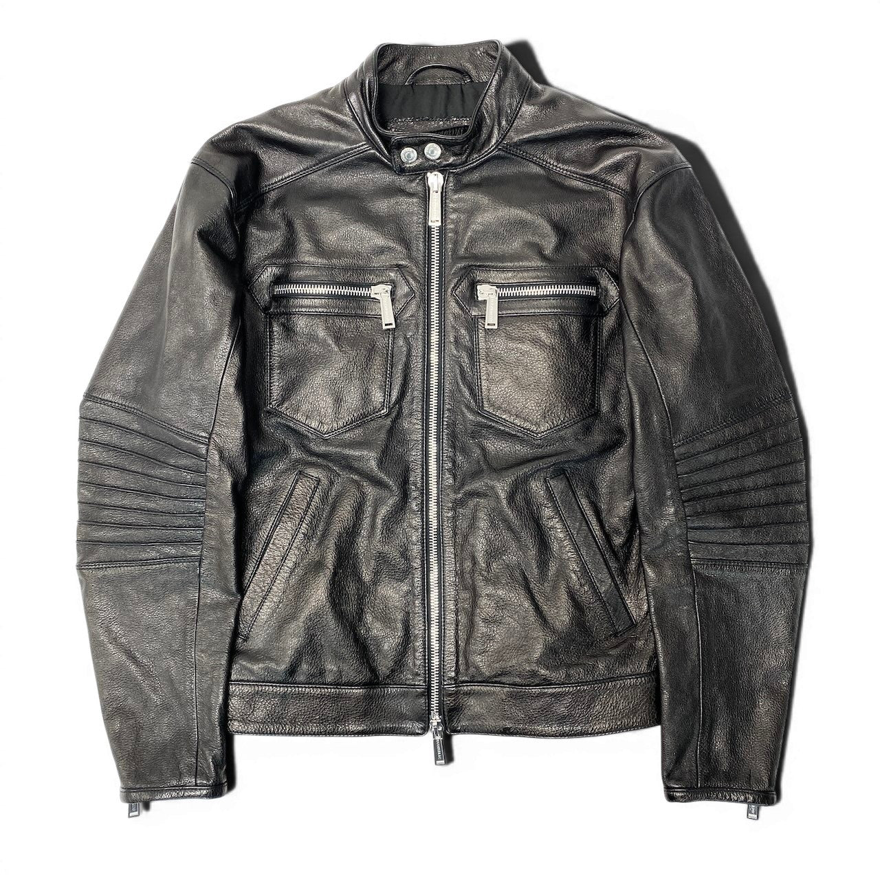 27e11 DSQUARED2 ディースクエアード シングルレザージャケット S74AM1476 サイズ44 ブラック 牛革 ライダースジャケット ルーマニア製t18r