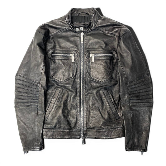 27e11 DSQUARED2 ディースクエアード シングルレザージャケット S74AM1476 サイズ44 ブラック 牛革 ライダースジャケット ルーマニア製t18r