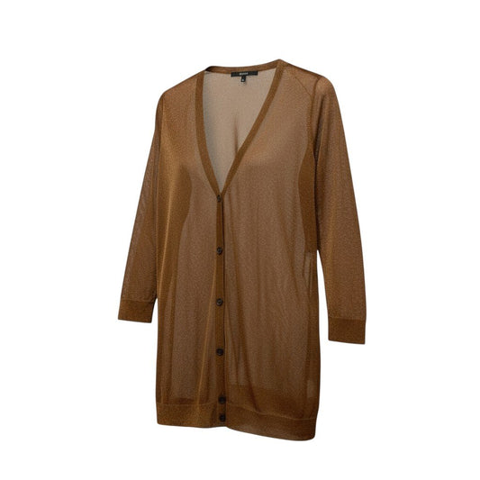 62a28 【美品】GUCCI グッチ ロングスリーブニットカーディガン ラメニットセーター Vネック トップス XLサイズ ブラウン レディース 女性用u02t