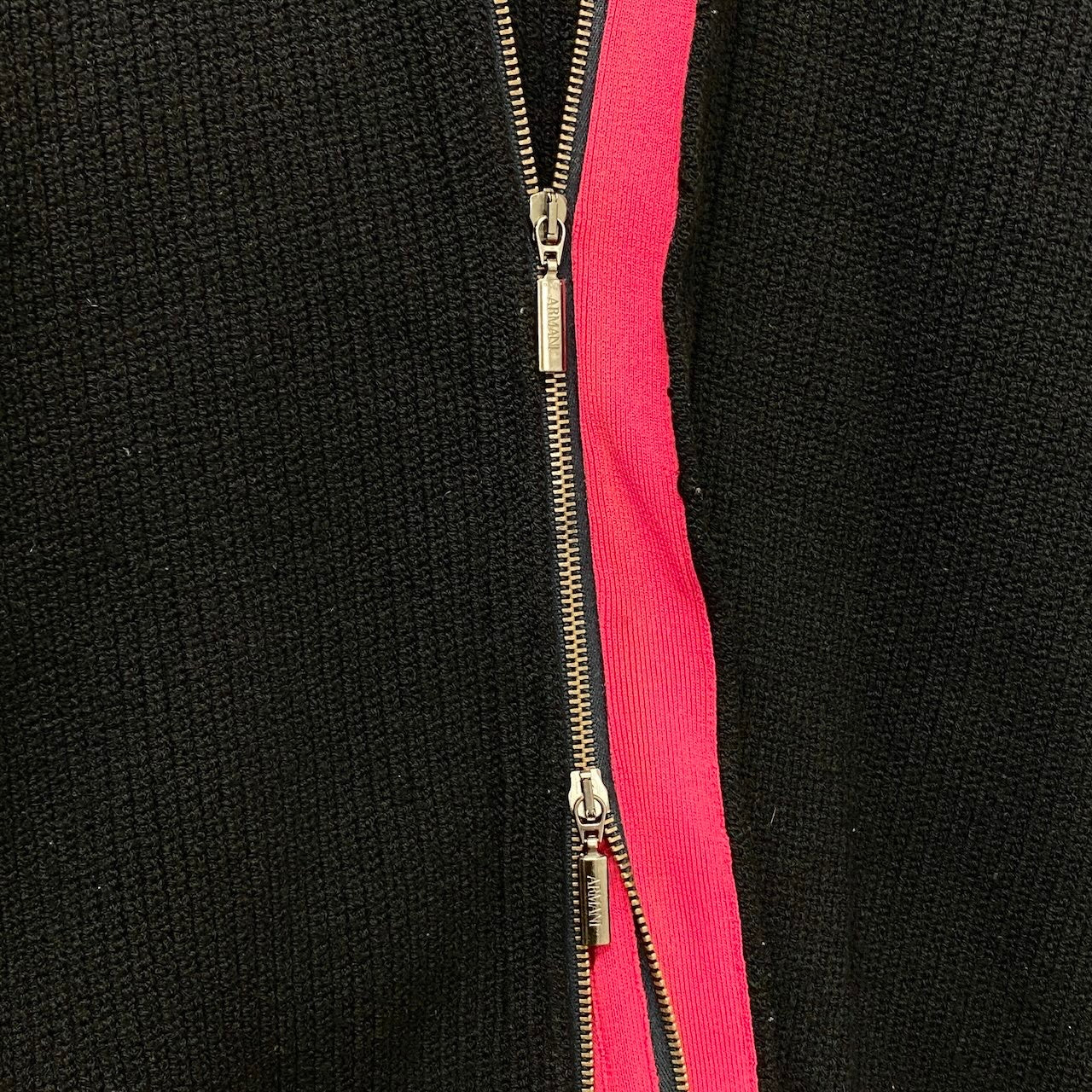 71e18 ARMANI COLLEZIONI アルマーニコレツィオーネ ジップアップニットジャケット リブニットカーディガン イタリア製 0E9601 52サイズ ブラック ピンク メンズ 男性用u02t