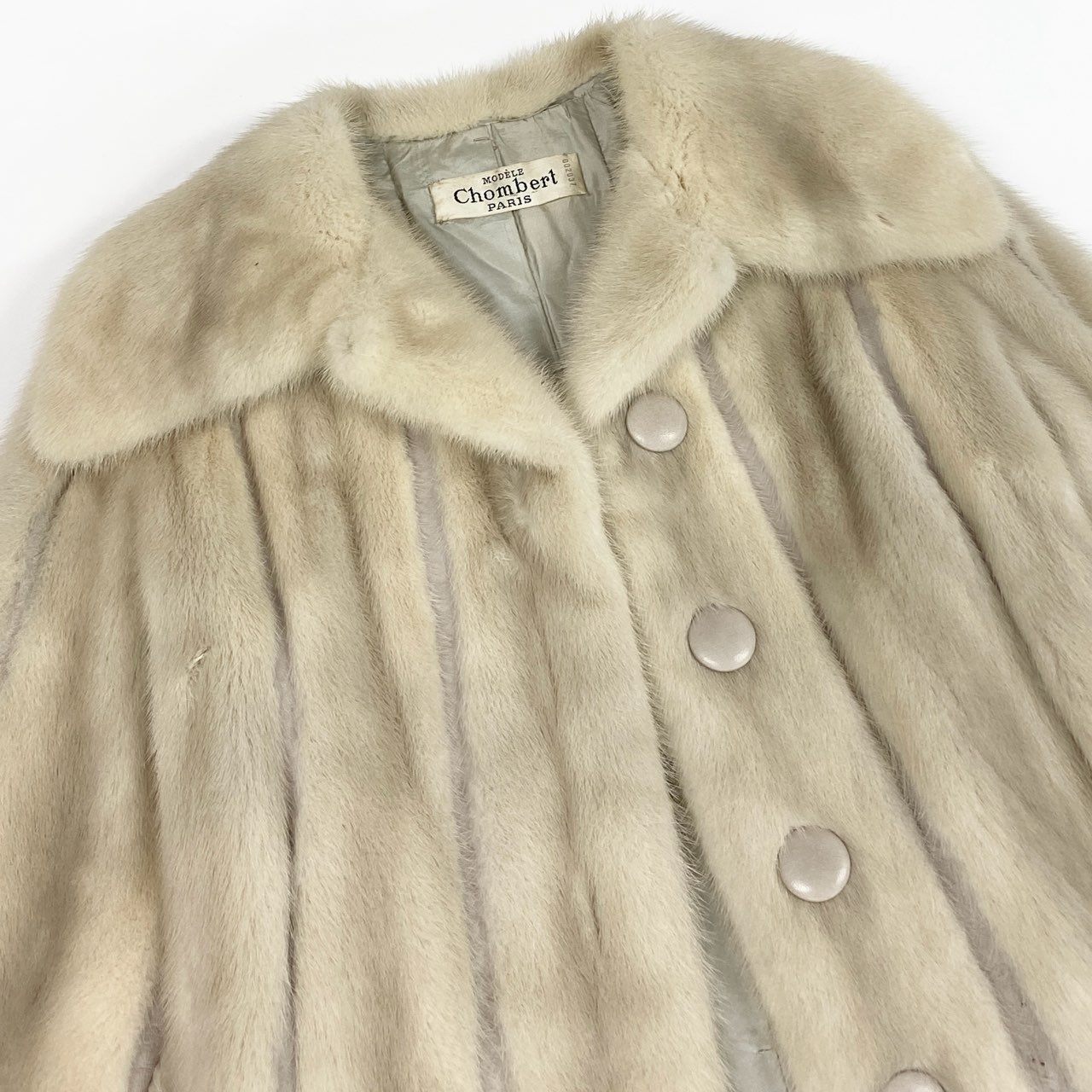 84a21 パールミンク ミンクコート 超ロングコート 着丈105cm レザーボタン レディース 女性用 FREE ホワイト系 ミンクファー 本毛皮u02t