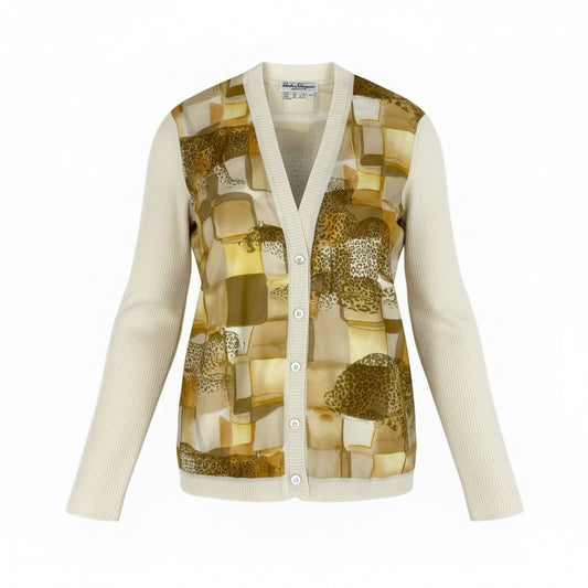 81a23 Salvatore Ferragamo  Animal Print Cardigan Size XL White フェラガモ アニマルプリントカーディガンt18r