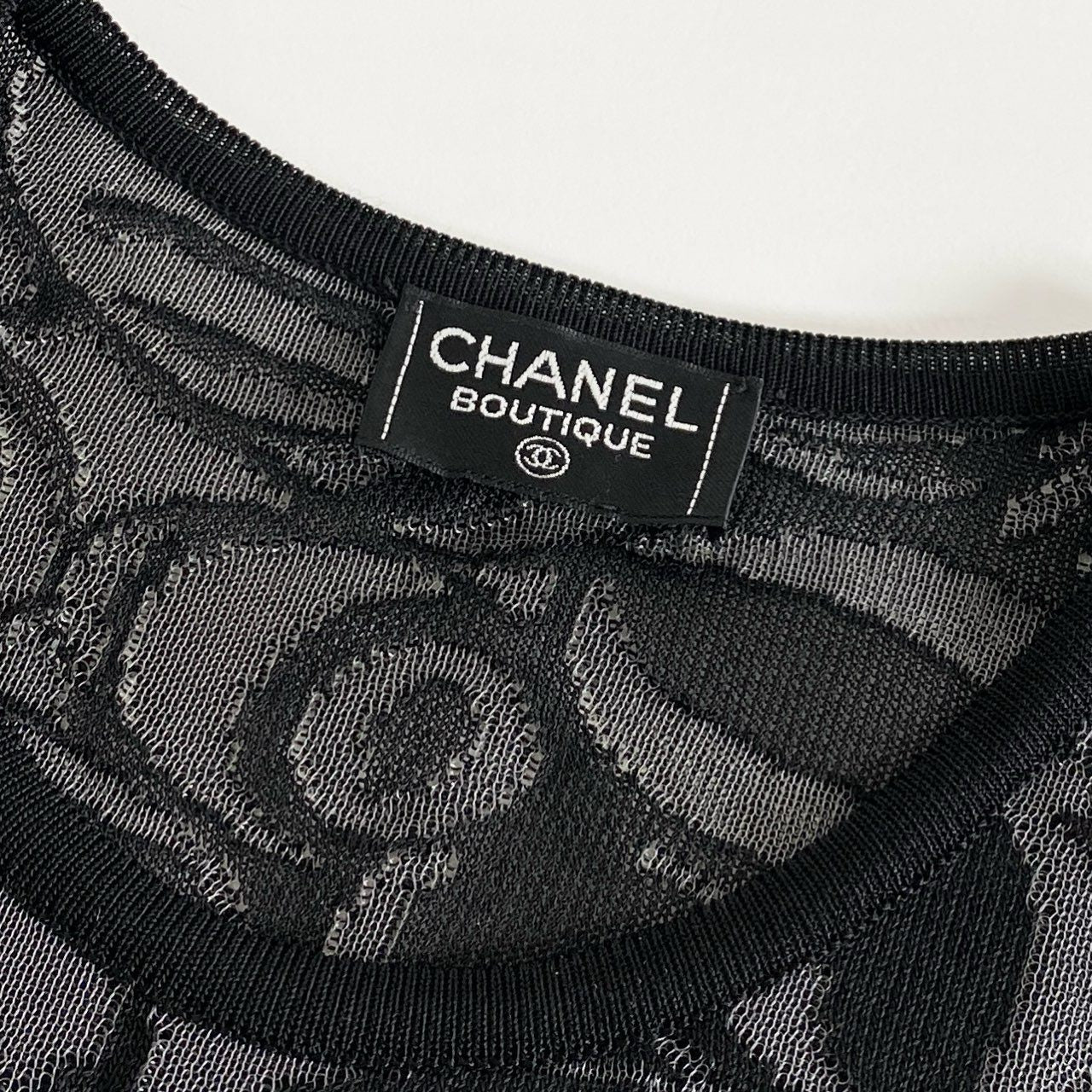 77j3 CHANEL シャネル 総柄 ニット カットソー セーター  98P P10583V00473 ブラック グレー レーヨン XL相当