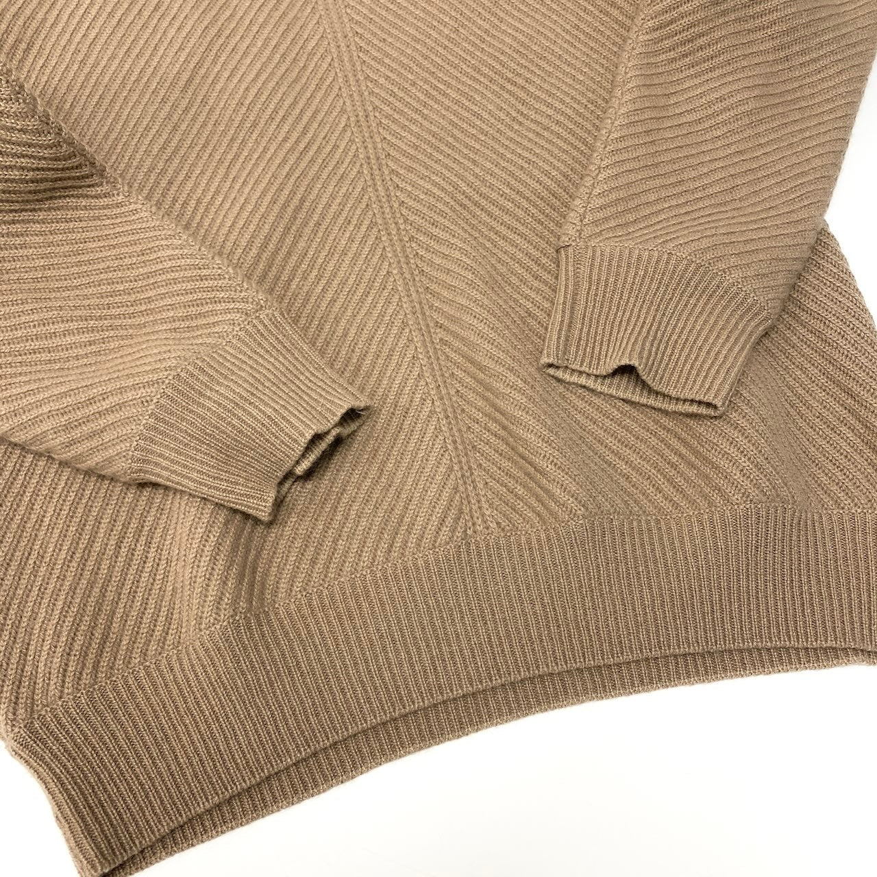 46c24 BOTTEGA VENETA ボッテガヴェネタ カシミヤリブニット ハイネックニットセーター トップス イタリヤ製 42サイズ ベージュ カシミヤ100％ レディース 女性用u02t