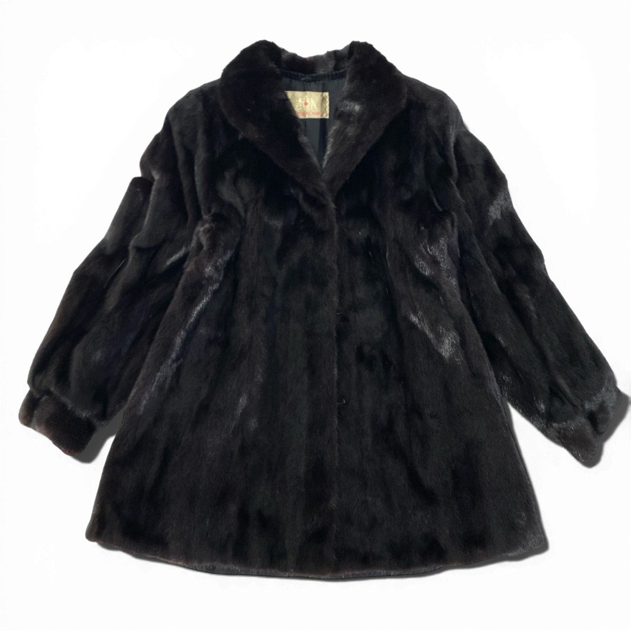 23a14 DONALD BROOKS MITSUKOSHI ダークミンク ロングコート サイズF ブラック 最高級本毛皮 Mink Fur Coatt18r