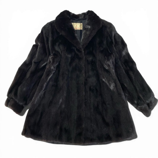 23a14 DONALD BROOKS MITSUKOSHI ダークミンク ロングコート サイズF ブラック 最高級本毛皮 Mink Fur Coatt18r