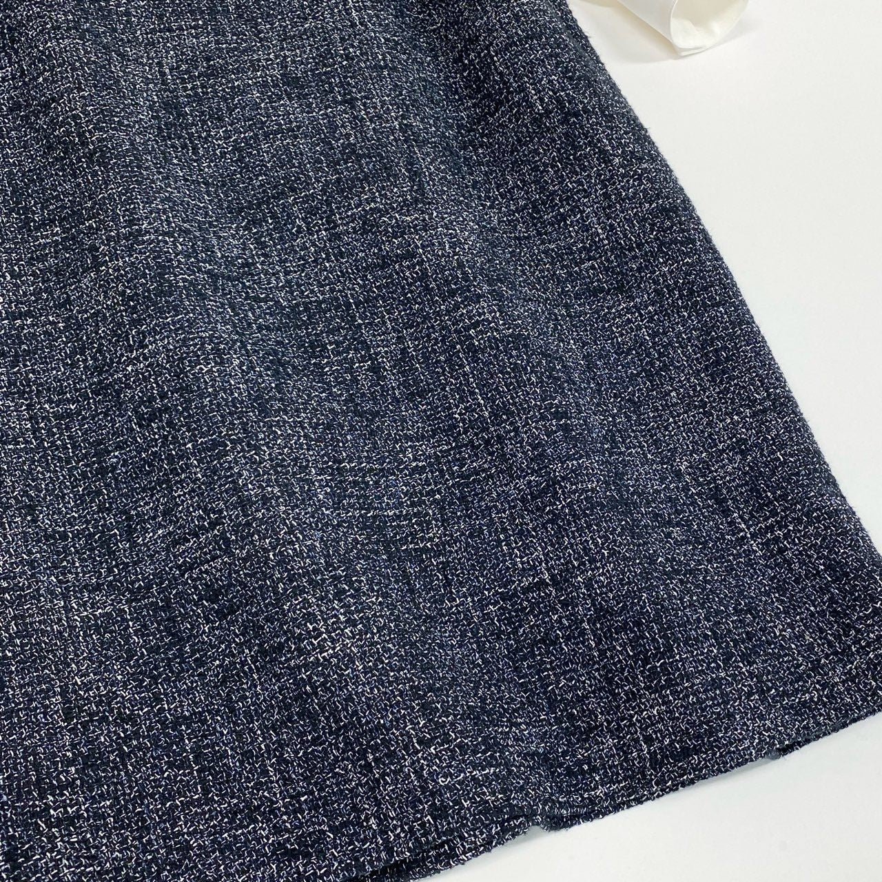 3k19 Rene ルネ ツイード切替 シフォン 長袖ワンピース 切替ワンピース サイズ36 ホワイト ネイビー レディース 女性用k02i