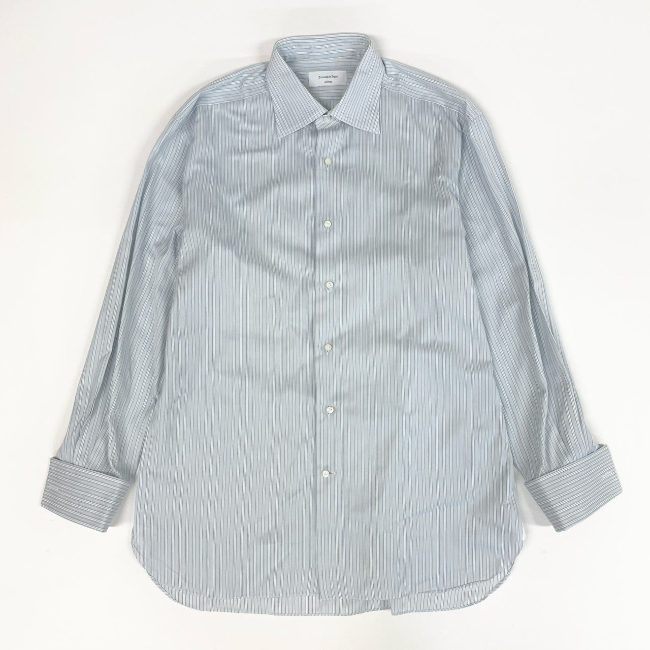 31k2 Ermenegildo Zegna エルメネジルドゼニア 長袖 ドレスシャツ ビジネス フォーマル 41 Lサイズ相当 ブルー コットン メンズo07t