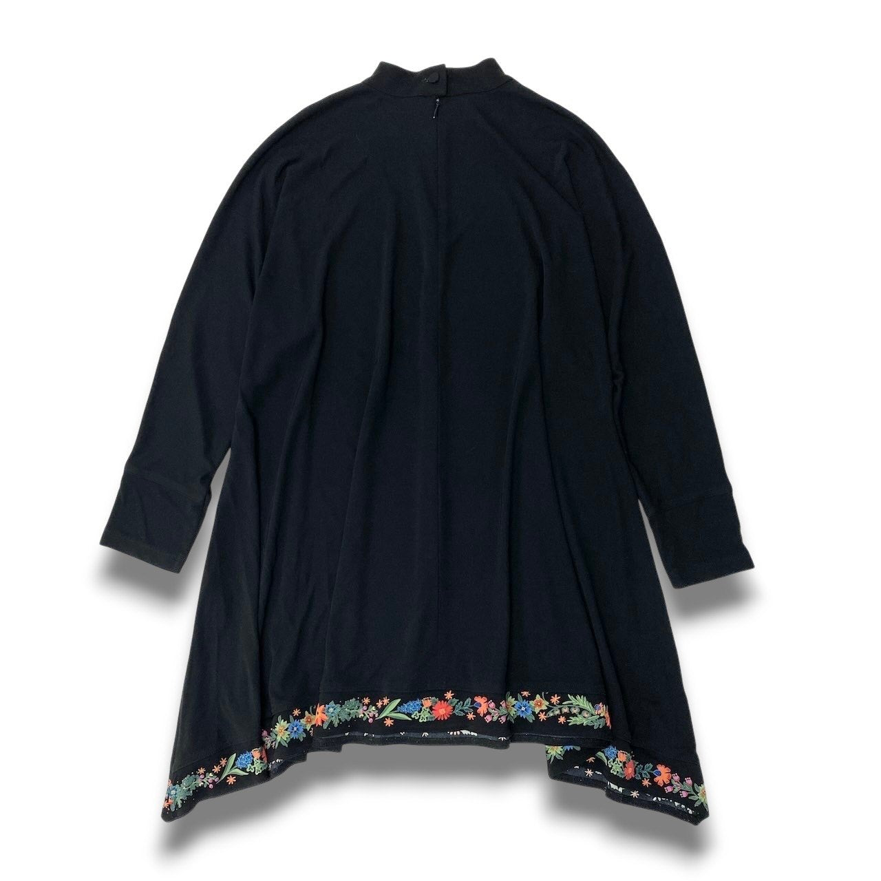 80c10 TOKUKO 1er VOL トクコプルミエヴォル チュニックワンピース ハイネック 花柄プリント ハート ストレッチ ロングスリーブ レディース 女性服 サイズ9 ブラックu02t