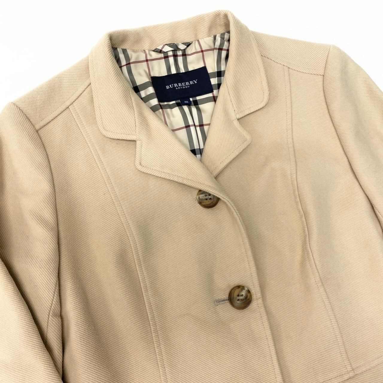 76d9 BURBERRY LONDON バーバリー ロンドン 裏地チェック テーラードジャケット サイズ38 ベージュ ブレザー 日本製t18r