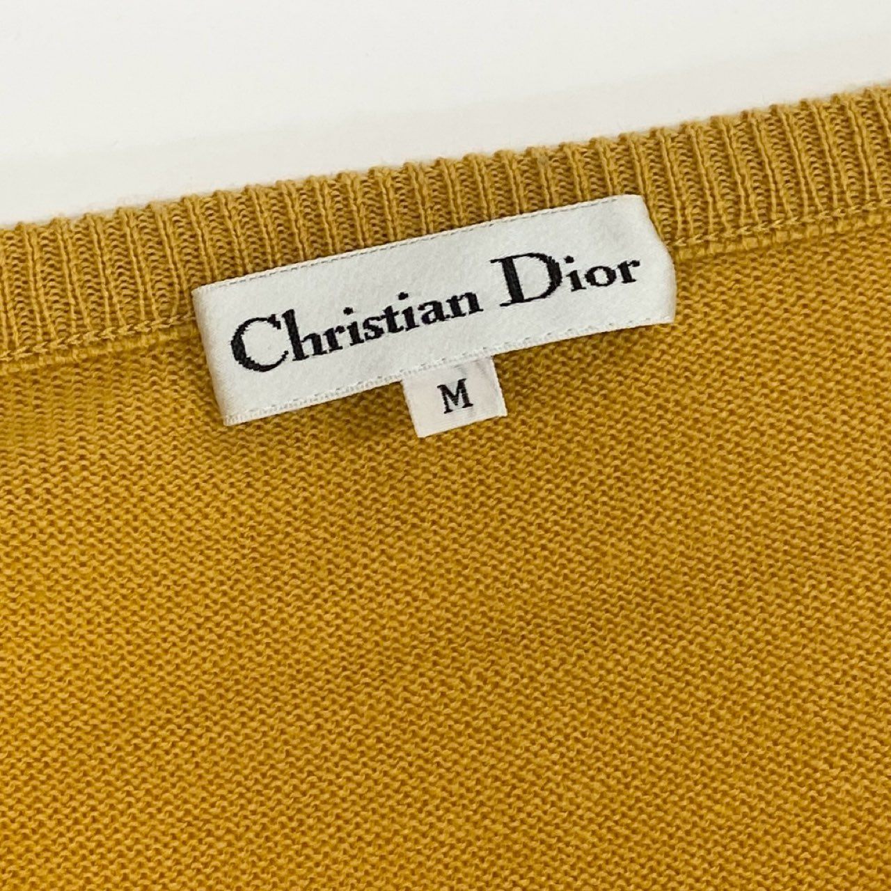 42a23 Christian Dior クリスチャンディオール CDボタン ニットカーディガン トップス M イエロー ウール レディースu02t