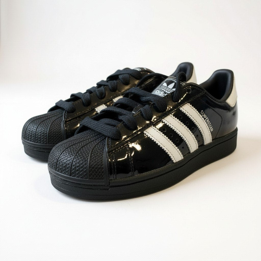 1L10 【美品】adidas アディダス スーパースター パテントレザースニーカー ローカットスニーカー 23センチ ブラック ホワイト レディースo07t