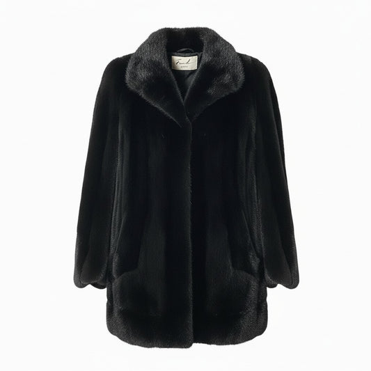 44a15 希少デザイン ダークミンク ロングコート サイズ9～11 ブラック 本毛皮 Dark Mink Fur Coatt18r